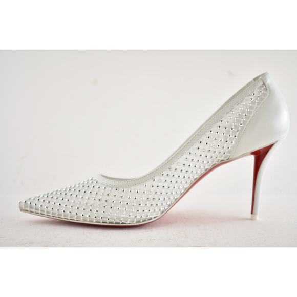 Christian Louboutin Apostropha Mesh Strass 80 White Crystal Pointed Heel Pump 40 - Picture 13 of 16
